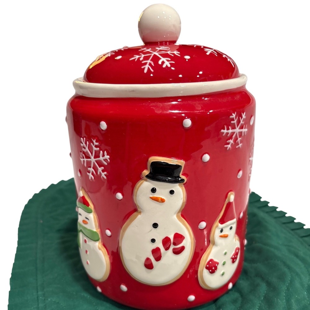 Hallmark Snowman Cookieβ Jar Ceramic Snowflake Christmas Holiday Kitchen Storage